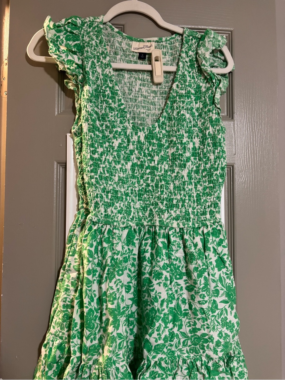 Green Floral Smocked Womens Dress